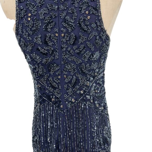 Theia Sequin Sheath Dress Embellished Beaded Sleeveless Navy Blue Size US 4 - Picture 9 of 13